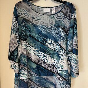 Alfred Dunner  Turquoise 3/4 Sleeve Animal Print Top, size XL